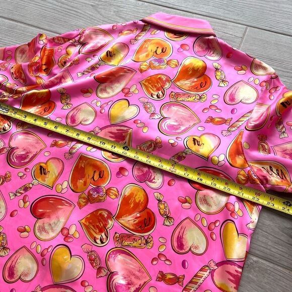 Womens Pink Valentines Hearts‎ And Candy Print Long Sleeve Button Up Top Size 14 - Picture 9 of 10